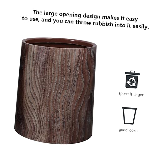 Cabilock Capacity Imitation Wood Grain Trash Can Office Waste Basket Kitchen Decor Wastebasket