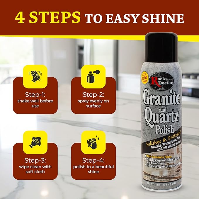 Rock Doctor Granite &amp Quartz Cleaner Care Kit 3 Piece Maintenance Stone Care Combo Kit – Cleans &amp Renews Marble Travertine Tile and All Other Stone Fresh With Microfiber Cloth