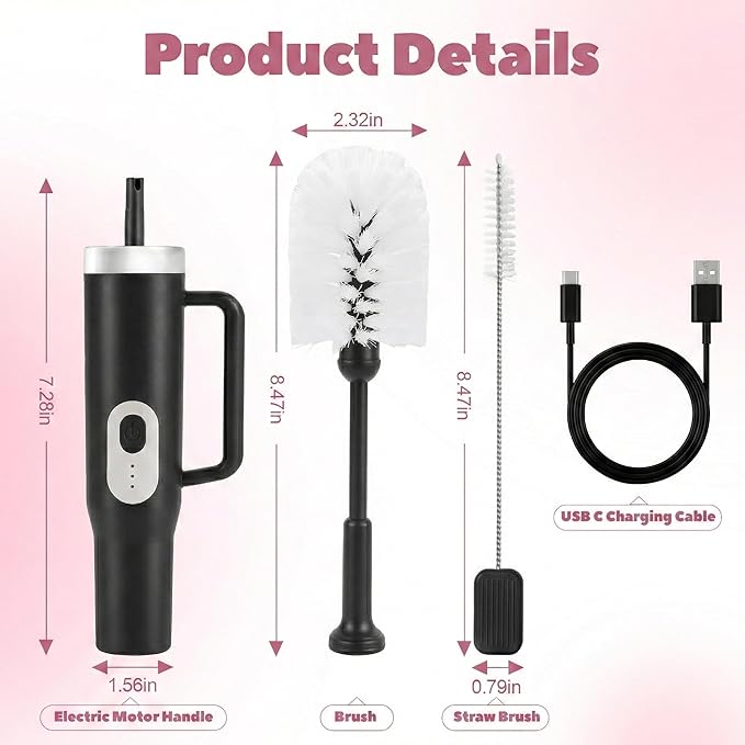 Electric Water Bottle Brush and Straw Cleaner Brush Long Handle Bottle Cleaner Brush 2 in 1 Bottle Cleaning Brush for Sports Bottles Baby Bottles Mugs StrawsStanley Cup