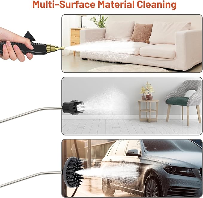 2500 Watt High Pressure Cleaner Handheld Steam Cleaner with 3 Brushes High Capacity Portable Steamer for Kitchens Sofas Air Conditioners Bathrooms Cars