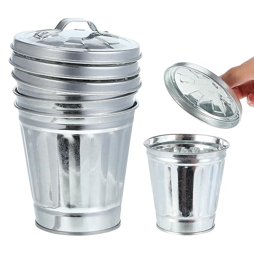 3Pcs Mini Metal Trash can with Lid 3.74X3.54X3.54In Small Desktop Waste Bin Flowerpot for Home Office Storage Organization