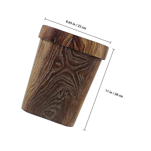 Wooden Pattern Square Trash Can 12l Rustic Office Wastebasket Decorative Kitchen Garbage Bin for Home Bathroom Paper Waste Basket