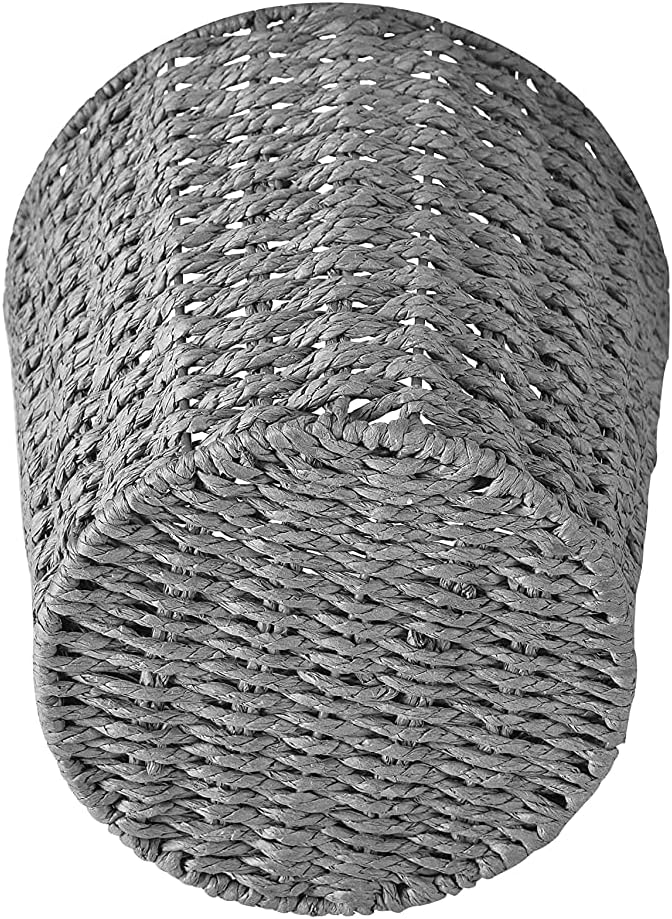 Zuvo Round Wicker Waste Basket Paper Bin - Wicker Trash Basket - Woven Trash Can Rubbish Basket for Bedroom Bathroom Offices or Home (Grey)