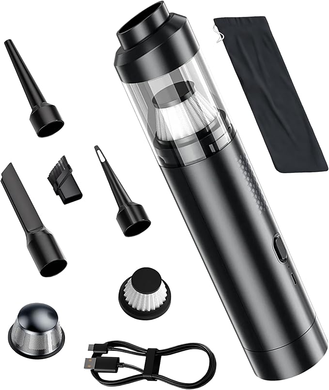 Portable Mini Cordless Vacuum with 16000pa Suction Power Type-C Charge 2 Suction Modes Handheld Vacuum for Car Office Desk Keyboards Couchs Hidden Areas.