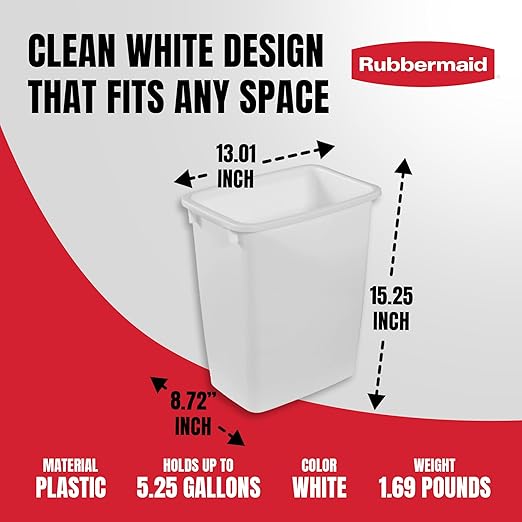 Rubbermaid 4 Pack Traditional Open Top Waste Basket Indoor Trash Bin Container for Bathrooms Kitchens and Home Office 21 Quart White