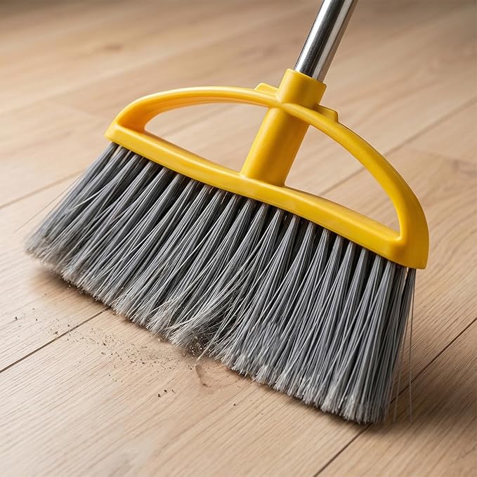 Long Handle Heavy Duty Broom and Dustpan Set Outdoor and Commercial Upright Dustpan and Brush for Restaurant Garage Garden Yard Office Yellow