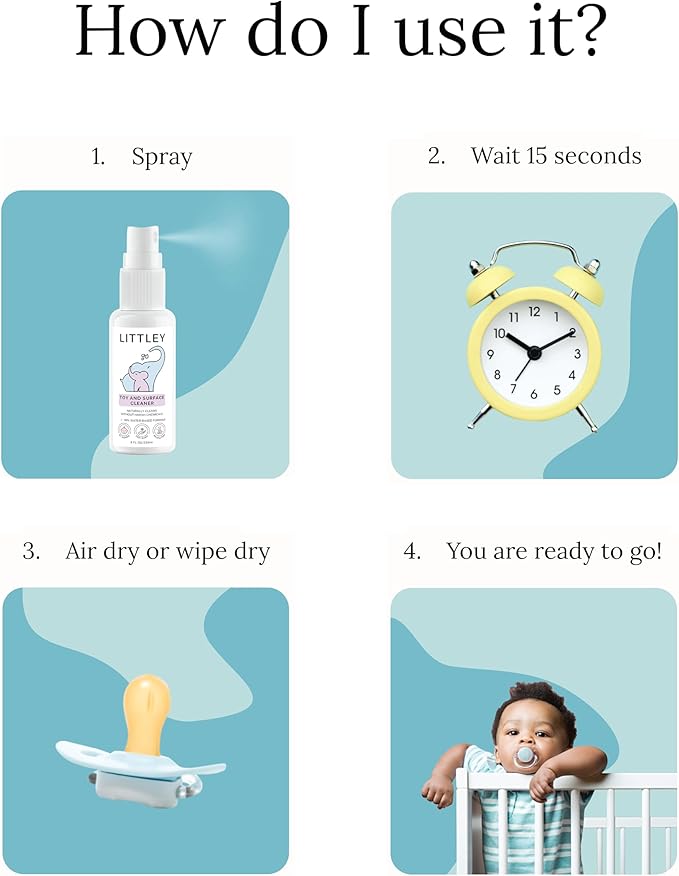 Littley Toy &amp Surface Cleaner | 8 oz | Alcohol-Free HOCl Spray for Baby Toys &amp High-Touch Surfaces | Fragrance-Free Formula | Gentle Cleaning for Everyday Messes