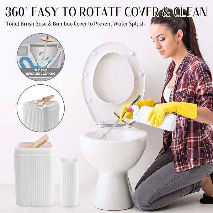 Bathroom Accessories Set White Bathroom Set with Trash Can3PCS Lotion Soap Dispenser Toothbrush Holder Soap DishTumbler Cup6pcs Wood Tags White Bath Accessories with Tray for Bathroom Decor