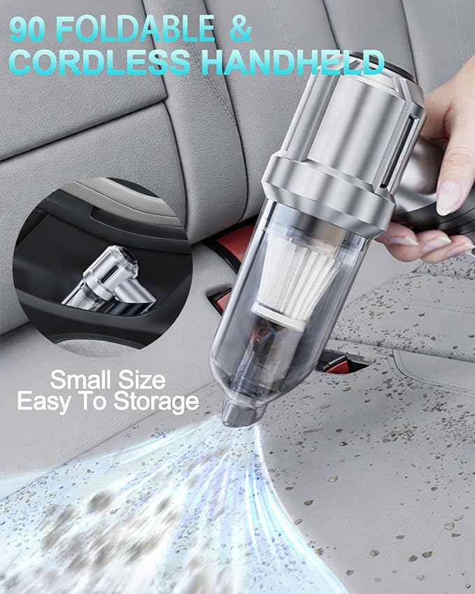 Portable Cordless Foldable 20000PA High Power Mini Vacuum Cleaner 4-in-1 Compressed Duster &amp Air Blower &amp Pump Hand Held Vacuum Brushless Motor for Car Home Office Pet Camping