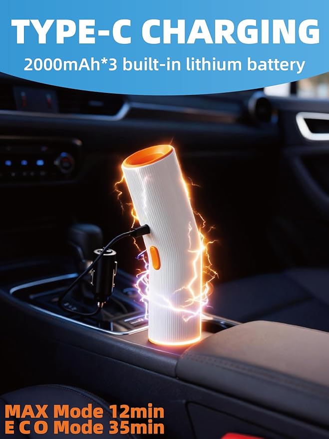 Cordless Car Vacuum 4-in-1 Portable Mini Handheld Vacuum Cleaner with 15000pa Suction Power 2 Suction Modes &amp Multi-Nozzles for Car Home Office Pet White