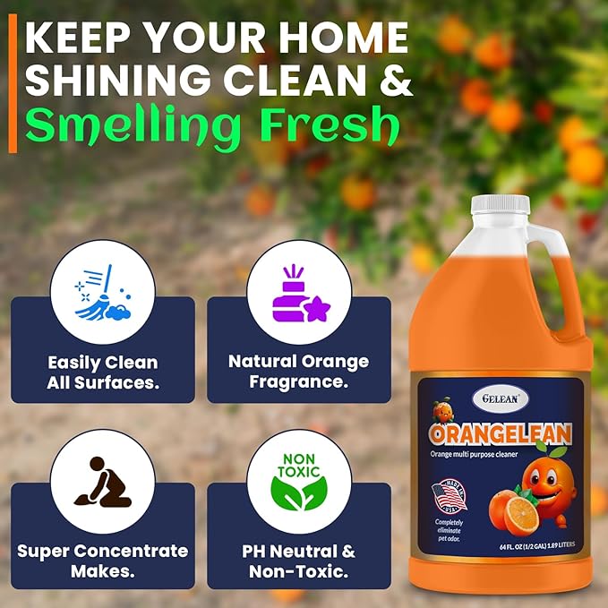 Multi Purpose Cleaner Pet Odor eliminator 64oz - Concentrate MAKES 32 GALLON - MADE IN USA- pH Neutral - Strong Floor Cleaner Odor eliminator - Stain Remover Cleaner &amp Deodorant (64 Fl Oz Orangel
