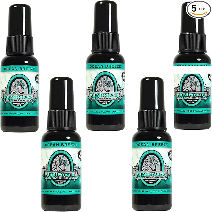 BluntPower (Ocean Breeze 5 Pack) Concentrated Air Freshener - Premium Oil Based Air Freshener Spray For Home and Car - Long-Lasting Bathroom Spray Car Freshener &amp Odor Eliminator Spray