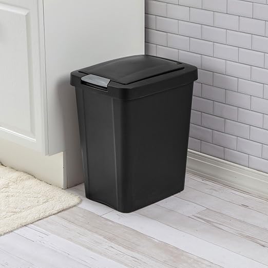 Sterilite 7.5 Gallon TouchTop Wastebasket with Lid That Opens with Touch Conceals Trash in The Kitchen Bathroom Mudroom or Office Black 12-Pack