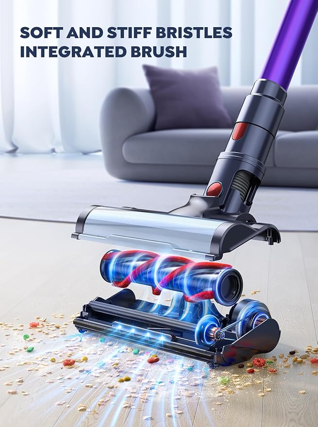 Cordless Vacuum Cleaner 2 Batteries 110 Mins Runtime Vacuum Cleaners for Home 45KPA 550W Stick Vacuum with Brushless Motor Automatically Adjust Suction Handheld Vacuum for Pet Hair/Carpet/Floor