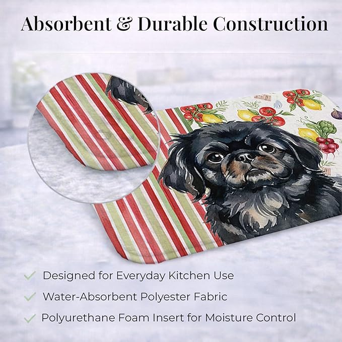 Caroline's Treasures Black Pekingese Vegetables Dish Drying Mat Absorbent Dish Drying Mat Pad for Kitchen Counter Dish Drainer Mat for Countertop 14 x 21 Multicolor