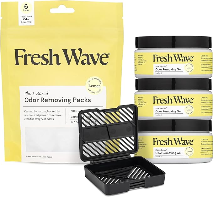 Fresh Wave Lemon Odor Removing Gel &amp Packs Bundle: 3-Pack 7 oz. Gels &amp Packs + Pod Combo