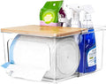 Trash Bag Dispenser Under Sink Organizer 2-in-1 Acrylic Trash Bags Holder with Bamboo Lid Holds Large Rolls up to 100 Count Garbage Bag Storage Container for Kitchen Pantry Laundry Room