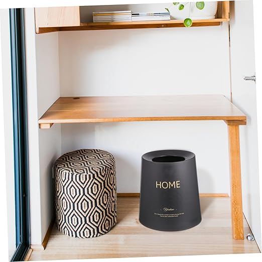 PRETYZOOM Lidless Round Trash Can Double-Layer Garbage Container for Bedroom Office and Bathroom Nordic Style Waste Basket Eco-Friendly Design Compact Black