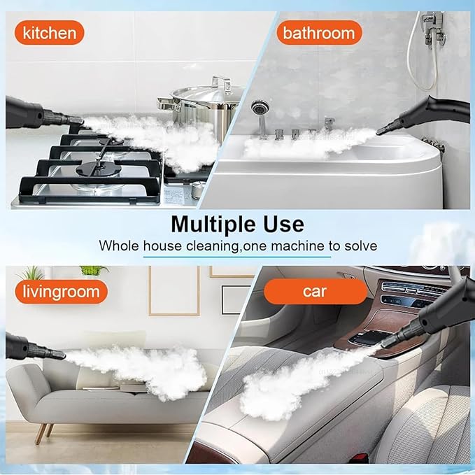 2500W Handheld Steam Cleaner Portable High Temp Steamer Cleaning Machine with 3 Brush Heads Steamer for Cleaning Grout Tile Car Living (Red 110v)