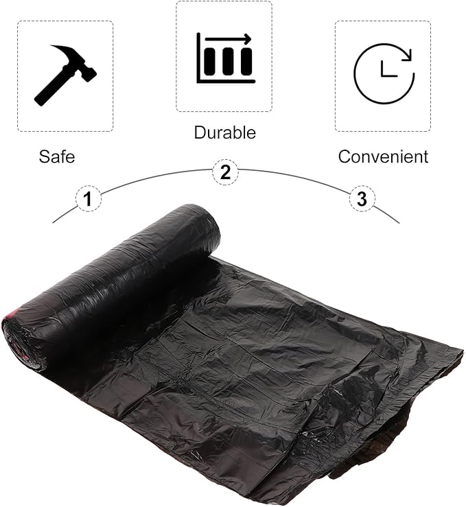 GLEAVI Disposable Plastic Garbage Bags Drawstring 10 Packs 150pcs Black Heavy-duty Trash Bags for Kitchen Waste Container Household Use