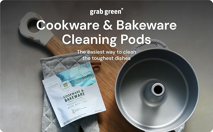 Grab Green Cookware and Bakeware Cleaner Pods 4 Bags of 15 Pods Tangerine Lemongrass Scent Plant and Mineral Based Removes Burnt-On Food Eliminates Grit and Grime No Scrubbing Necessary