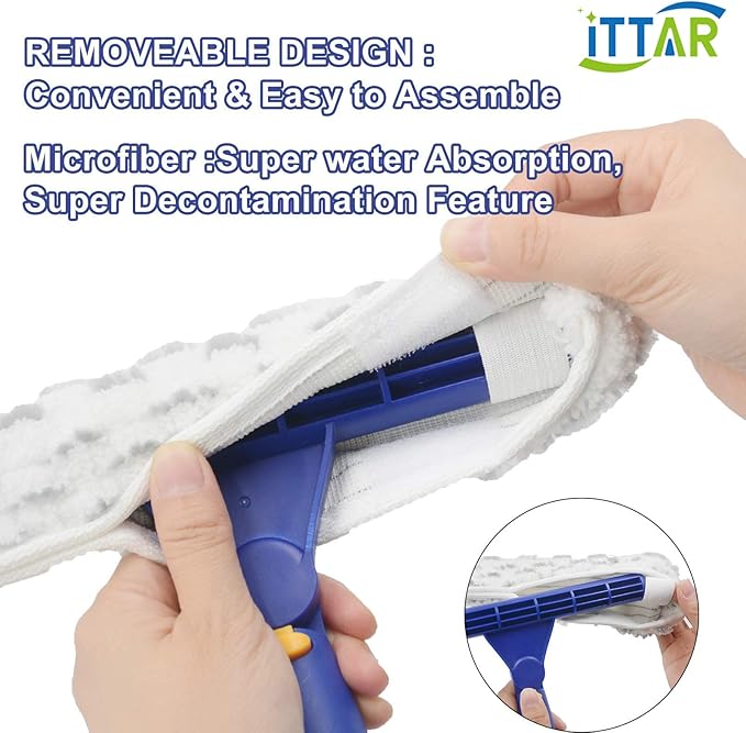 ITTAR Rotatable Window Cleaning Kit Glass Cleaner Tool with 60 Extension Pole Rubber Squeegee &amp 2 Microfiber Pads Combo Window Washing Equipment for Cleaning Shower High Windows Car Glass
