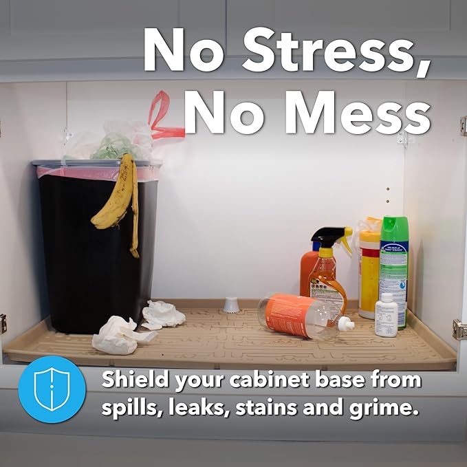 Xtreme Mats Under Sink Kitchen Cabinet Mat Pick Your Size 31 1/4 x 22 1/4 Waterproof Cabinet Protector &amp Drip Tray Liner CM-33-BEIGE