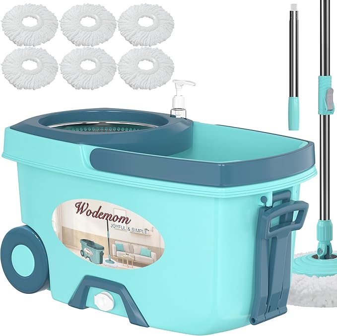 Spin Mop and Bucket System Mop and Bucket with Wringer SetMops for Floor CleaningHousehold Supplies Tools with 6 Replacement Refills61 Extended Handle for Household Hardwood Floor - Green