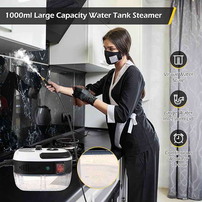 Dyna-Living 2500W Electric High Pressure Handheld Steamer &amp Steam Cleaner 1500W Handheld Steamer for Cleaning Portable Car Steam Cleaner Black