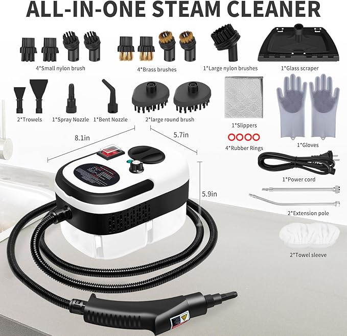6 Level Adjustable Handheld Steam Cleaner for Home15s Heat-Up Pressurized Steamer for Cleaning1.29 Quarts Tank Portable Steam Cleaner Handheld for Car