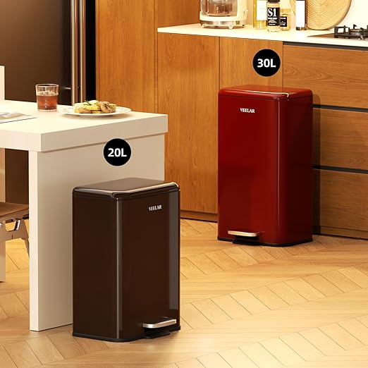 Bathroom Trash Can with Lid - Motion Sensor Smart Garbage Bin with Toilet Brush 2 Gallon / 7L Small Automatic Trash Can Odor-Control for Bathroom (Coffee with Foot Pedal)