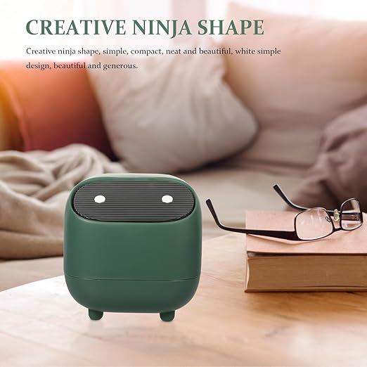 Zerodeko Creative Mini Desktop Trash Can with Press Lid Green Compact Rubbish Container for Office and Home Use Covered Small Wastebasket for Tabletop Organization