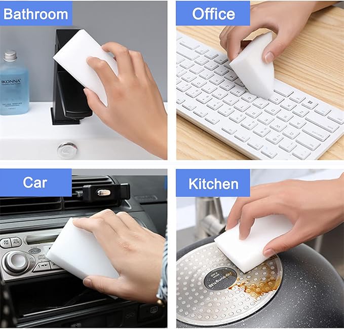 100Pack Magic Sponge Eraser | Extra Large Melamine Sponge Foam in Bulk | Multi-Functional Household Cleaning Sponge for Kitchen Bathrooms Sink Walls Vehicles Shoes | No Scratch Cleaning Pads