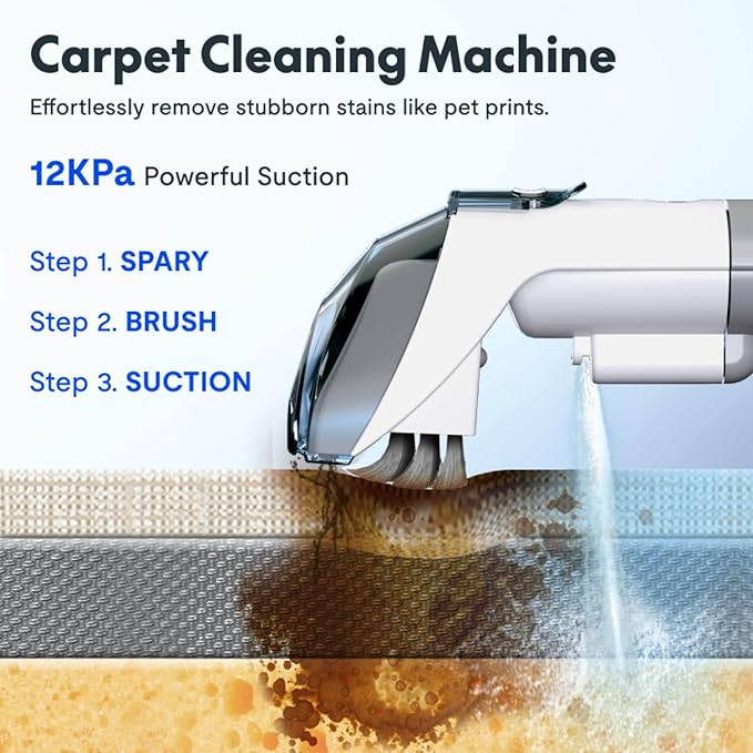 Portable Carpet Cleaner Machine Upholstery Stain Remover for Pet Hair Area Rugs Cars Strong Suction White