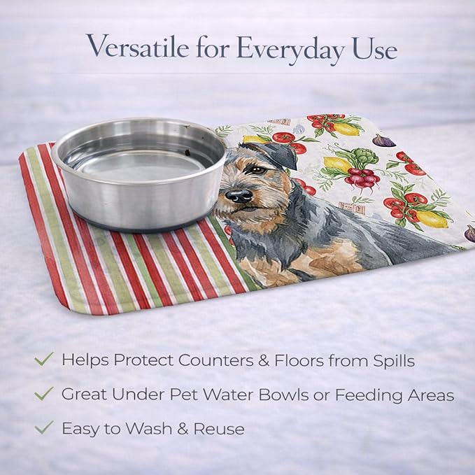 Caroline's Treasures Blue and Tan Border Terrier Vegetables Dish Drying Mat Absorbent Dish Drying Mat Pad for Kitchen Counter Dish Drainer Mat for Countertop 14 x 21 Multicolor