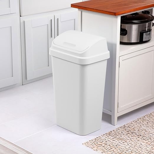 Sterilite 4-Pack Swing Top Wastebasket Sleek Square Profile Trash Can 13 Gallon White - Modern Garbage Bin for Kitchen Bathroom Garage and Workspace Fits 13 Gal Liners