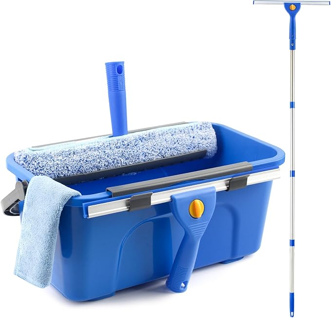 Window Cleaning Kit with Bucket 3 Gallon 14 Window Squeegee and 15 Scrubber with 61 Long Handle Professional Window Washing Equipment Cleaner Tool for Home Outdoor Commercial Use
