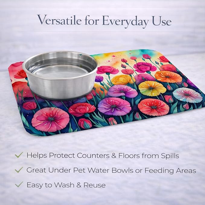 Caroline's Treasures DAC1420DDM Carnations in Color Dish Drying Mat Absorbent Dish Drying Mat Pad for Kitchen Counter Dish Drainer Mat for Countertop 14 x 21 Multicolor