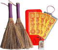 Taoist Fulu Talismans Lucky Charm Set: Dharma Taoist Mantra Positive Energy Amulet for Protection Feng Shui Exorcise Evil. Empowering Ward Off Evil Spirits(2 Broom + 5 Talisman + Amulet)