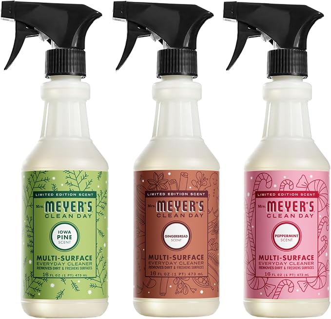 Mrs. MEYER'S CLEAN DAY Multi-Surface Cleaner 3 Pack Variety 16 OZ Each 1 CT (Iowa Pine + Peppermint + Gingerbread)