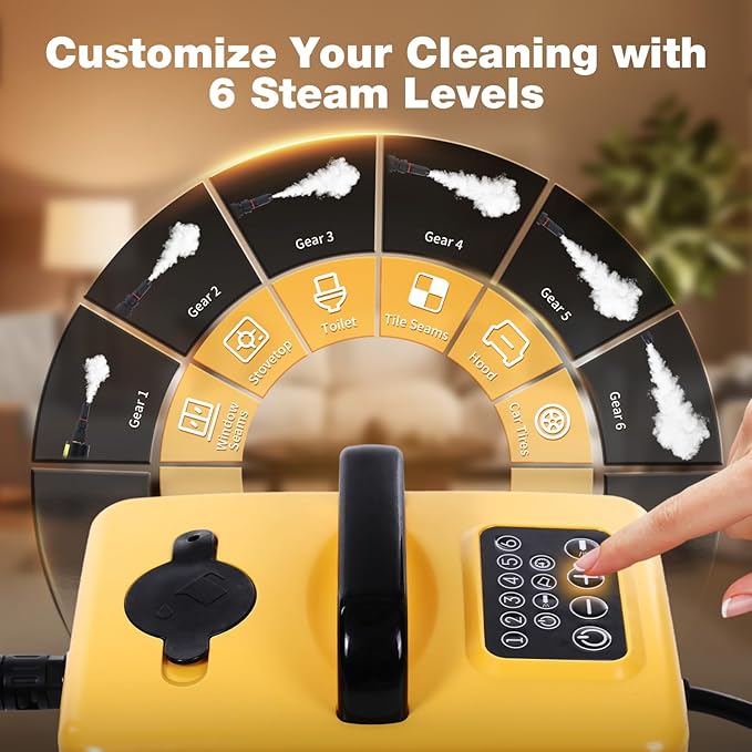 Handheld Steam Cleaner for Home 6-Level Adjustable 15s Heat-Up One Touch Flush Mode 3.5 Bar High Pressure Auto Shut-Off 1500W Portable Steamer for Carpets Floor Car Furniture Couch Tile