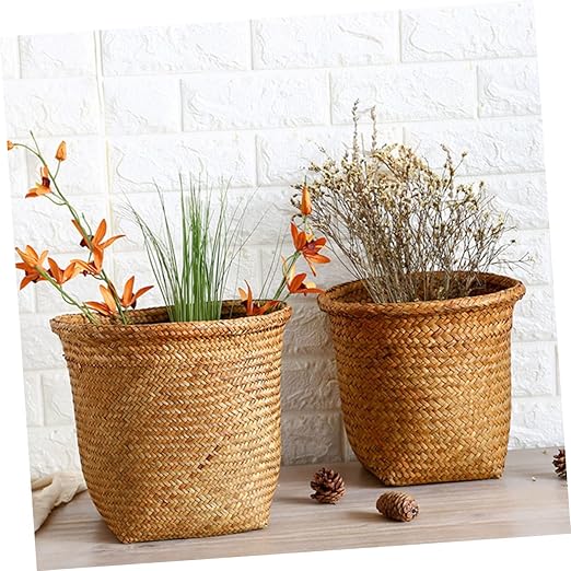 Mobestech 2pcs Woven Wastebasket Round Garbage Can for Bedroom Trash Basket Storage Basket Chic Decorative Waste Container