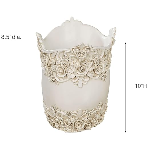 Touch of Class Victoria Rose Antique Ivory Wastebasket for Bathroom or Vanity Area
