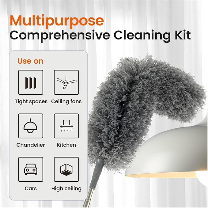 10Pcs Feather Duster Set with Telescopic Handle Washable Multifunctional Household Cleaning Tools for Ceilings