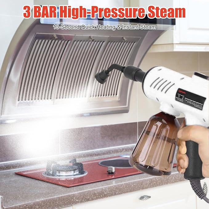 Focket Pressurized Handheld Steam Cleaner for Home 3 Adjustable Levels 1500W Powerful Multi Purpose Steamer for Kitchen Grease Bathroom Limescale Floor Cleaning Car Cleaning (White US Plug 110V)