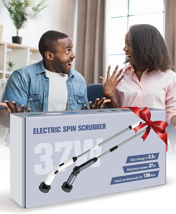 Electric Spin Scrubber [IPX8 Waterproof ] [50KG Torque] Shower Scrubber with 9 Brush Heads 2 Speed Mode 4 Adjustable Angles Electric Brush for Cleaning for Bathroom Floor Tile