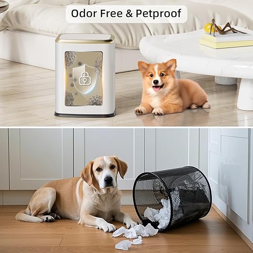 8L/2.1 Gallon Small Bathroom Trash Can with Lid Swing-Top Rectangular Waste Bin Stainless Steel Garbage Can for Home Office Toilet Bedroom Living-Room (White)