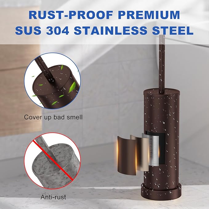 Toilet Brush and Holder Set: 304 Stainless Steel Heavy Duty Toilet Bowl Brush and Holder with Removable Inner Bowl and Splash Protection Modern Long Handle Bathroom Cleaning Tool