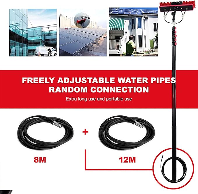 Window Cleaning Pole Outdoor Water Fed Telescopic Brush Water Fed Pole Kit with Hose Solar Panel Cleaning System Outdoor Washing Equipment Tool12FT/3.6M (18FT/5.4M)