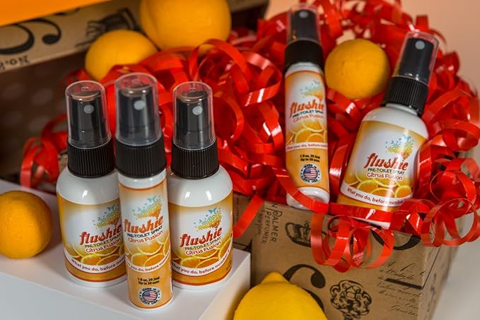 Flushie Pre-Toilet Spray for Poop Travel Size Toiletries Bathroom Spray for Poop Spray for Toilet Deodorizer Traveling Essentials Poop deodorizer Poop Odor eliminator 4oz (Citrus 2 Pack)